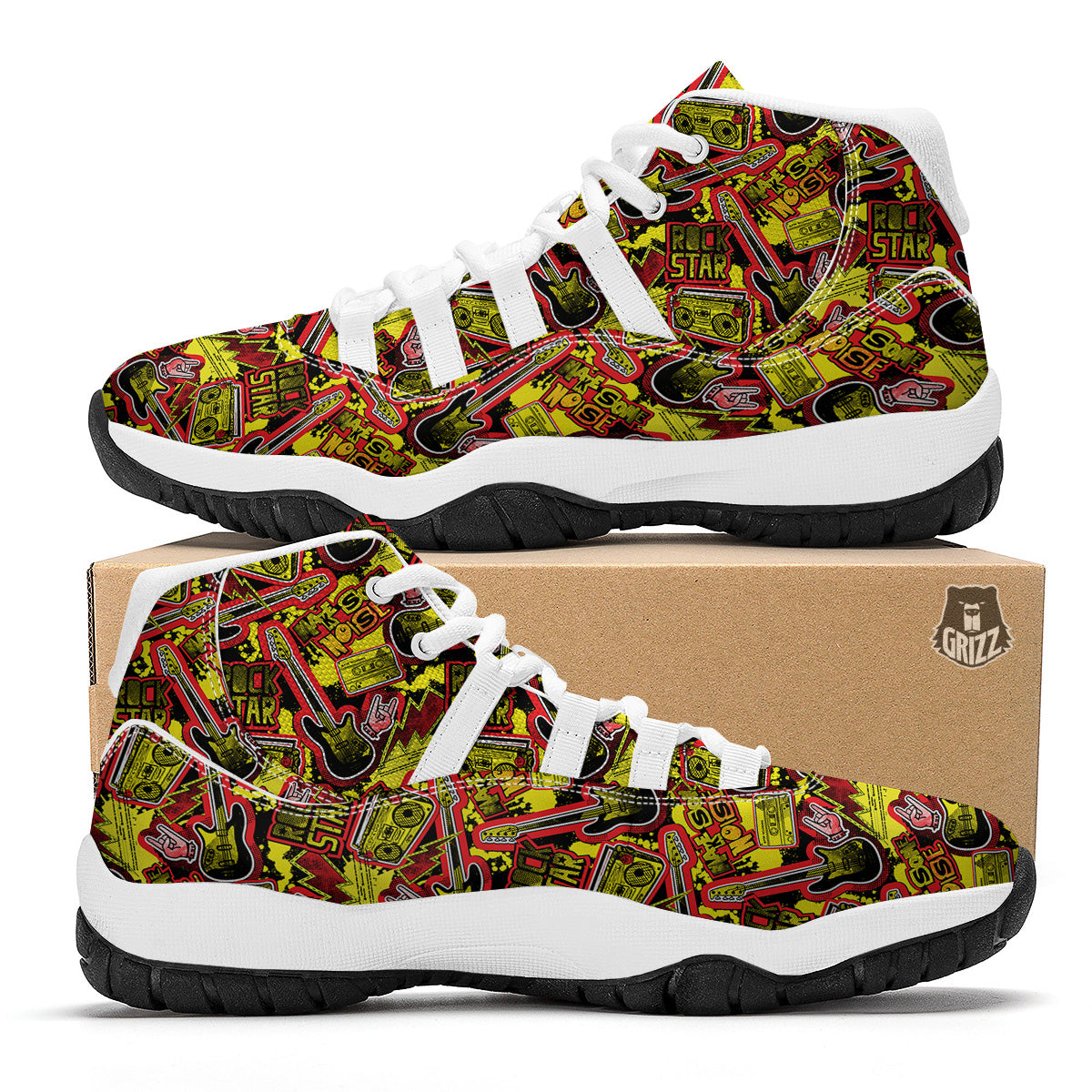 Graffiti Music Rock Star Print Pattern White Bball Shoes-grizzshop