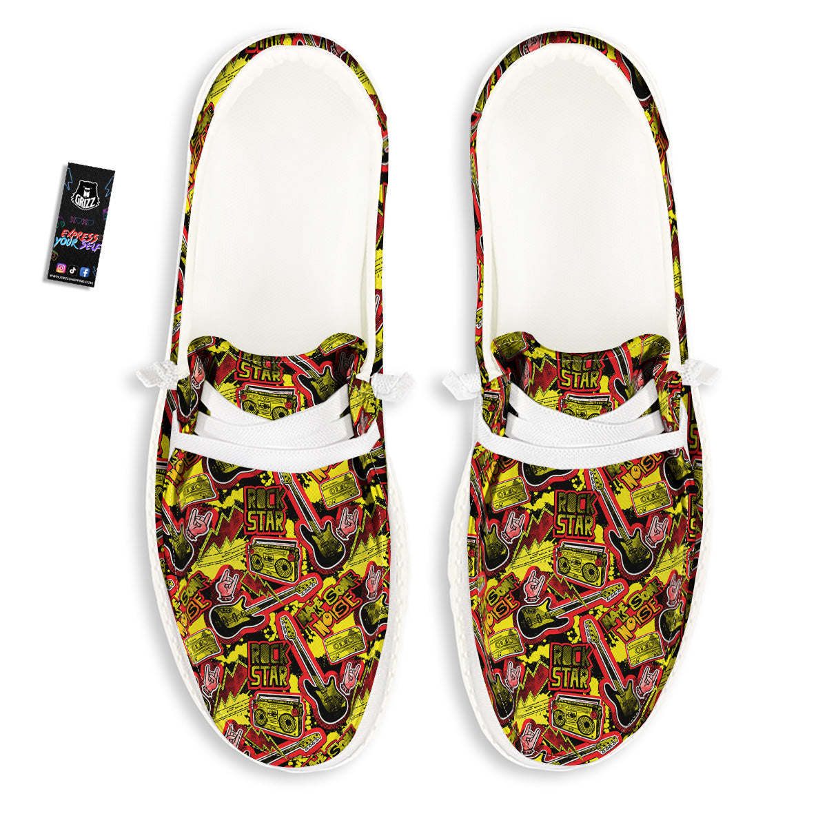 Graffiti Music Rock Star Print Pattern White Loafers-grizzshop