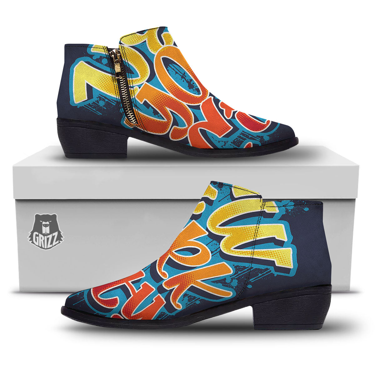 Graffiti NYC Print Ankle Boots-grizzshop