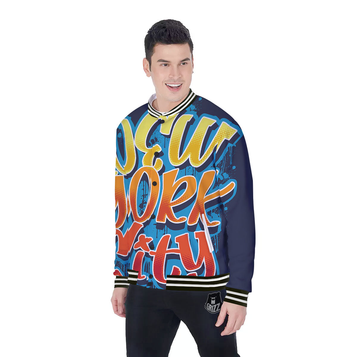 Graffiti NYC Print Baseball Jacket-grizzshop