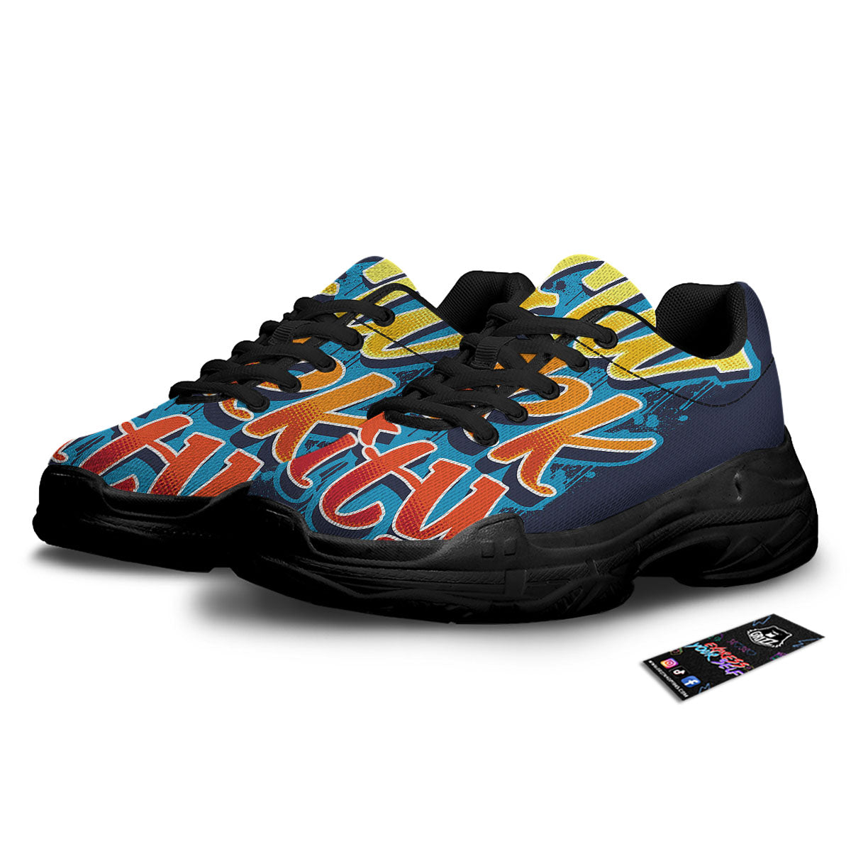 Graffiti NYC Print Black Chunky Shoes-grizzshop