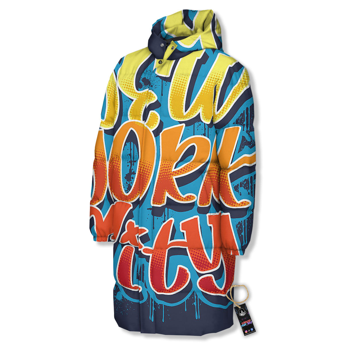 Graffiti NYC Print Long Down Jacket-grizzshop