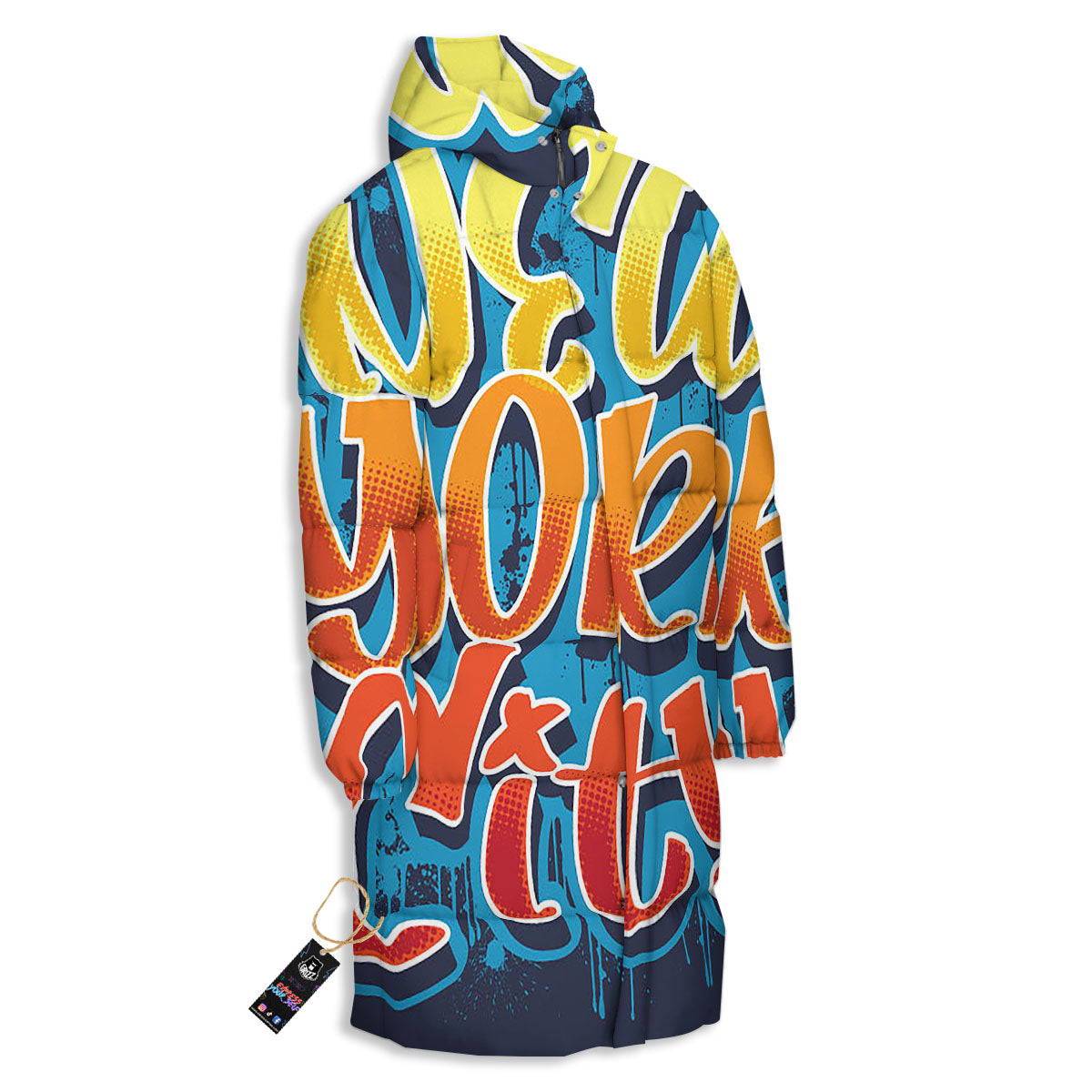 Graffiti NYC Print Long Down Jacket-grizzshop