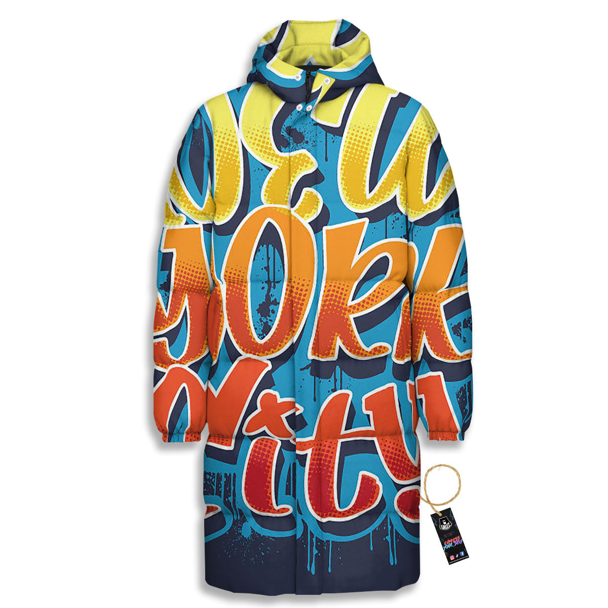 Graffiti NYC Print Long Down Jacket-grizzshop