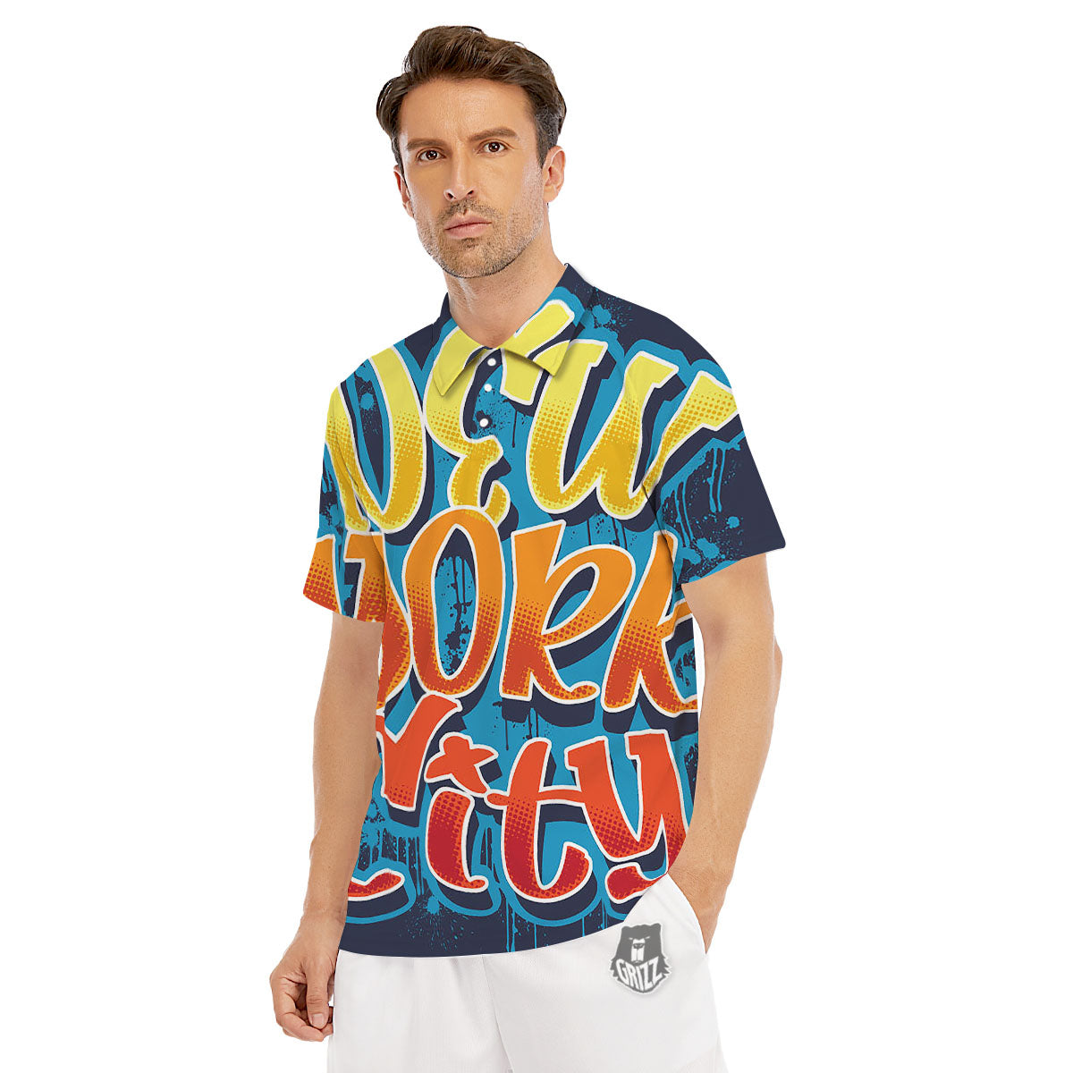 Graffiti NYC Print Men's Golf Shirts-grizzshop