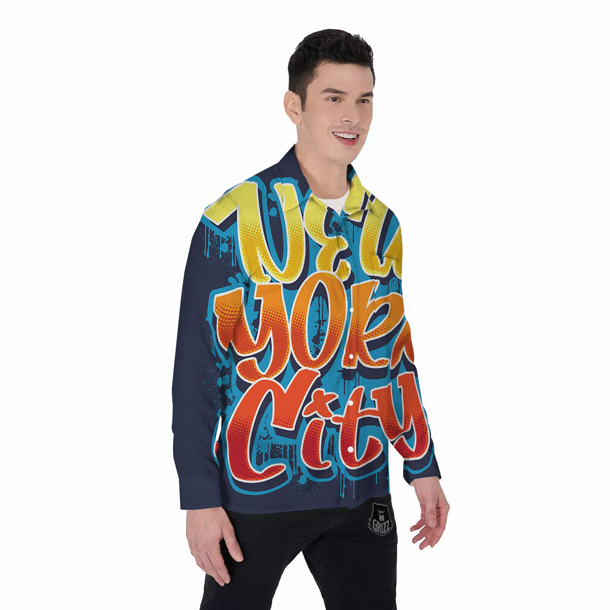 Graffiti NYC Print Men's Long Sleeve Shirts-grizzshop