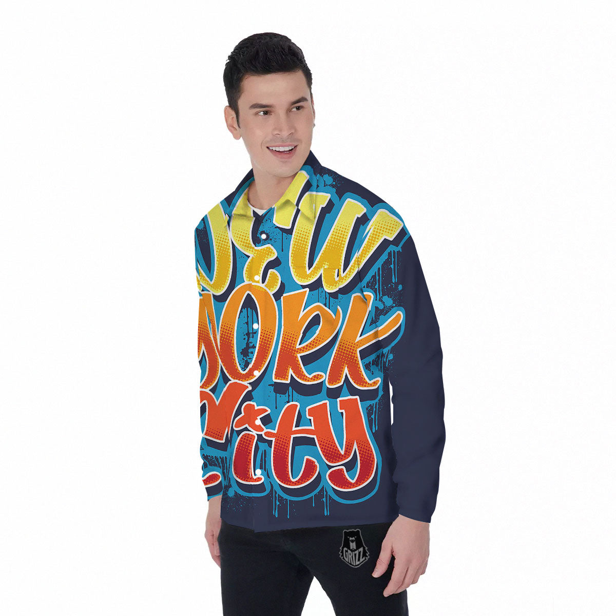 Graffiti NYC Print Men's Long Sleeve Shirts-grizzshop