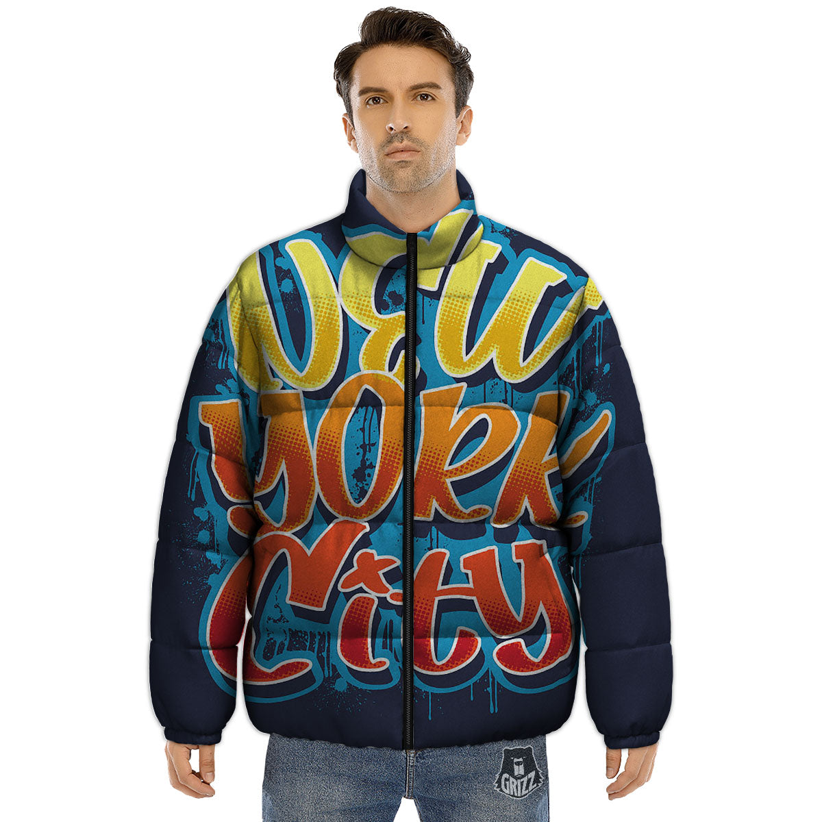 Graffiti NYC Print Puffer Jacket-grizzshop