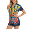 Graffiti NYC Print Women Silk Pajamas-grizzshop