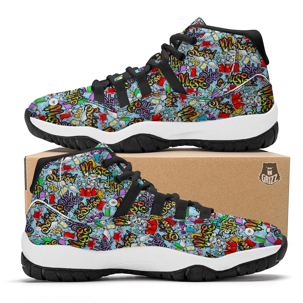 Graffiti Pattern Print Black Bball Shoes-grizzshop