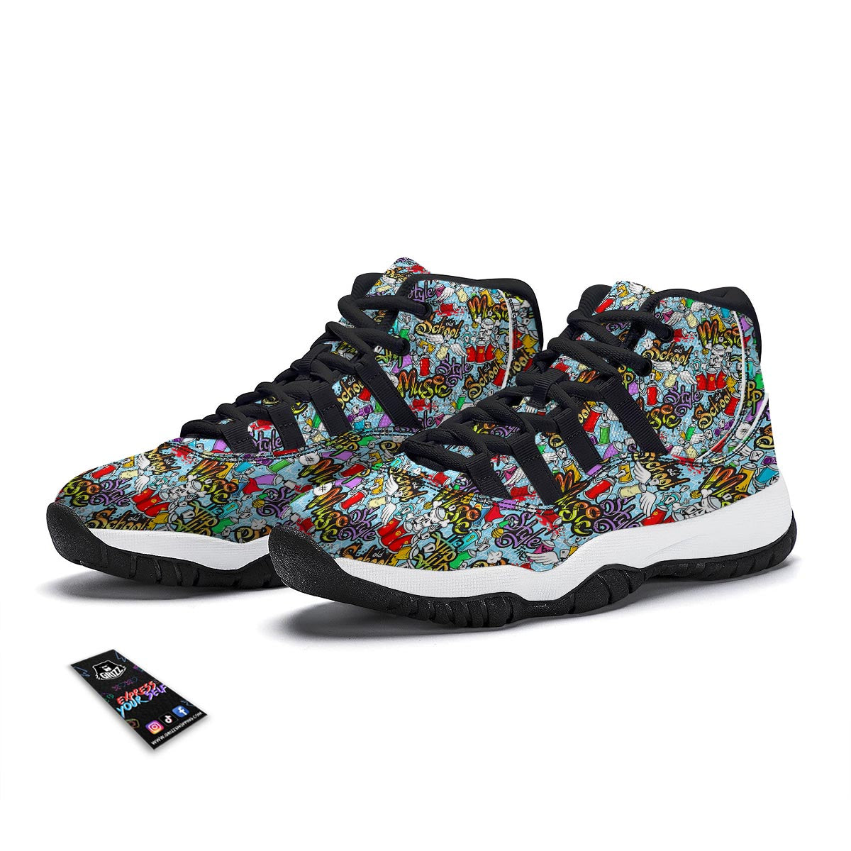 Graffiti Pattern Print Black Bball Shoes-grizzshop