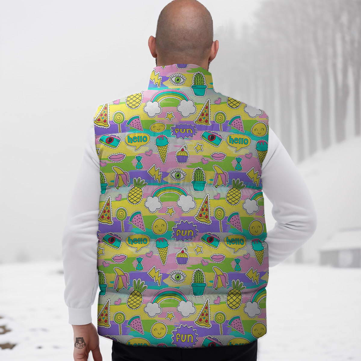 Graffiti Pattern Print Down Vest