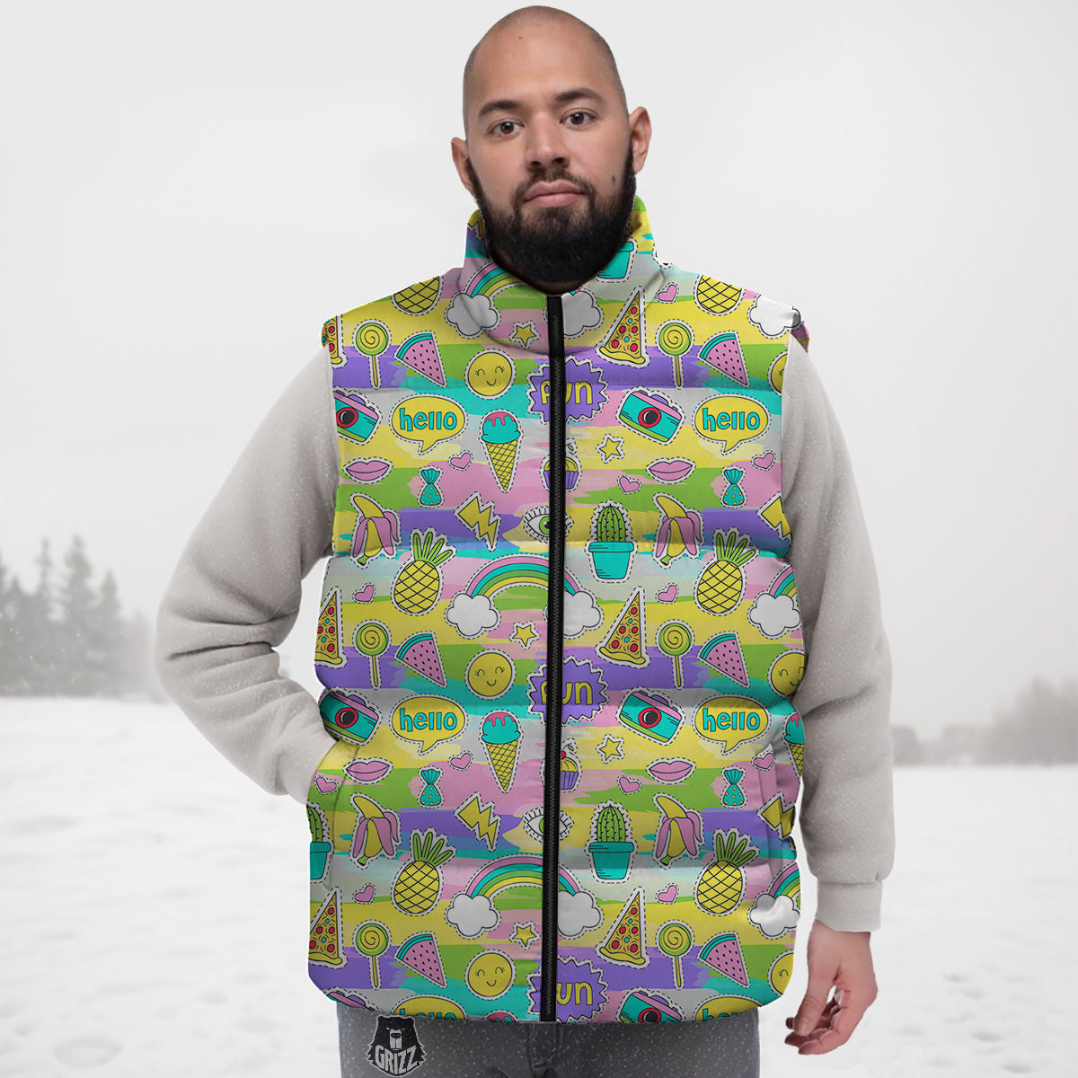 Graffiti Pattern Print Down Vest
