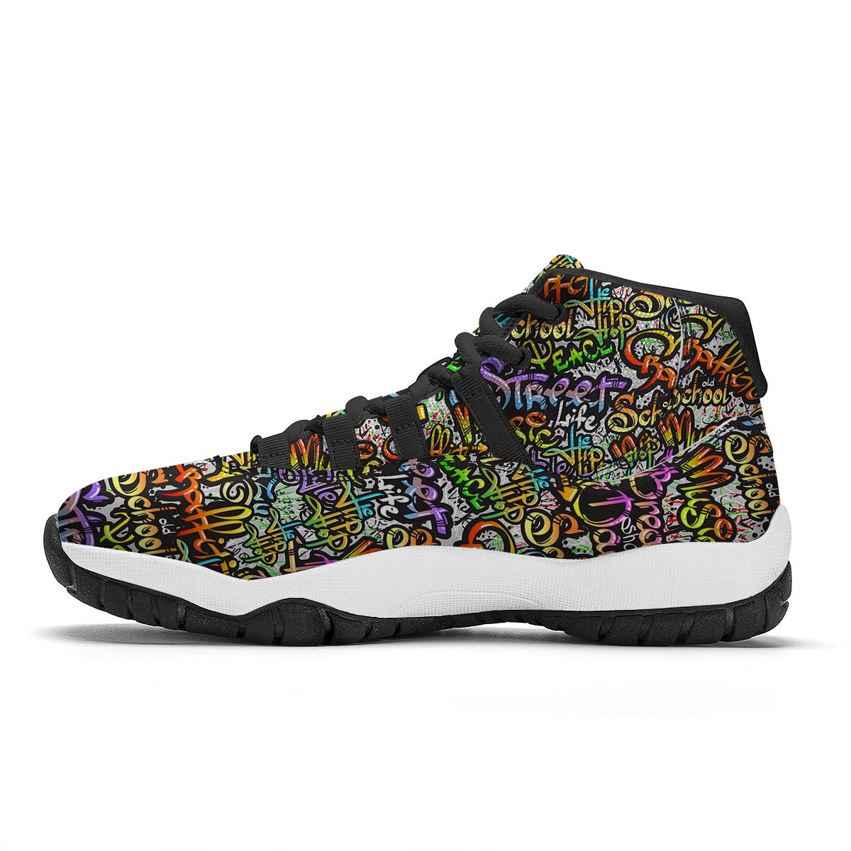 Graffiti Print Pattern Black Bball Shoes-grizzshop