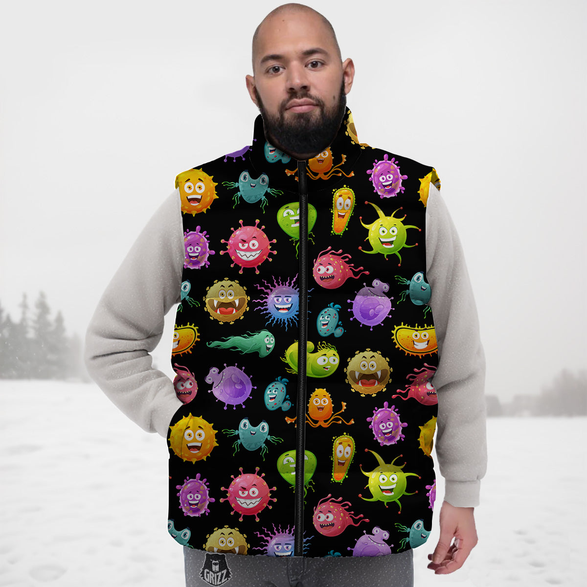 Graffiti Print Pattern Down Vest