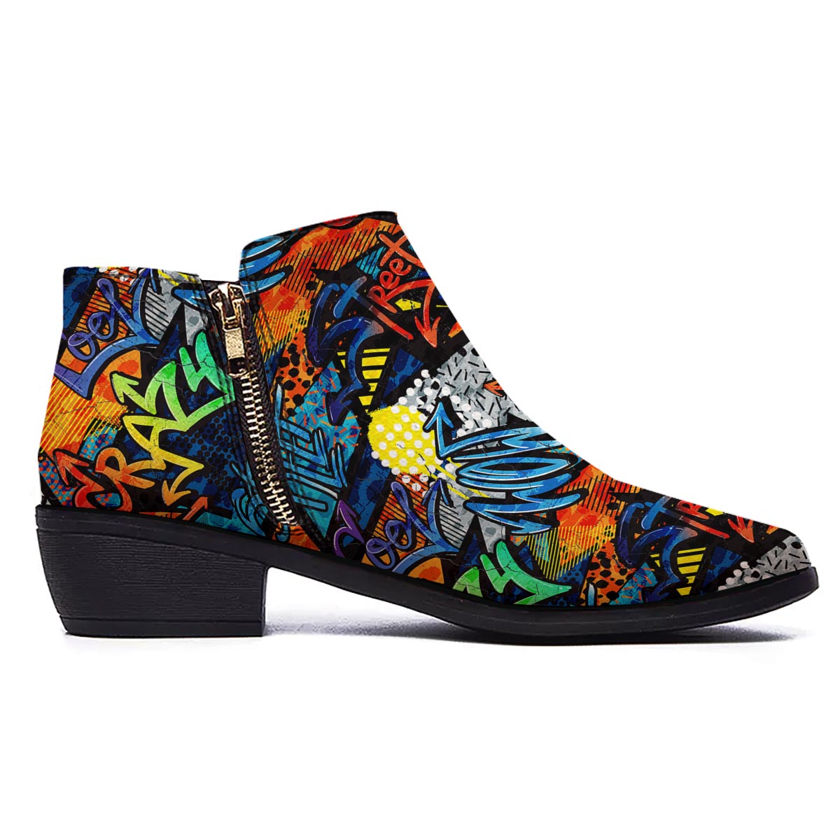 Graffiti Retro Print Pattern Ankle Boots-grizzshop