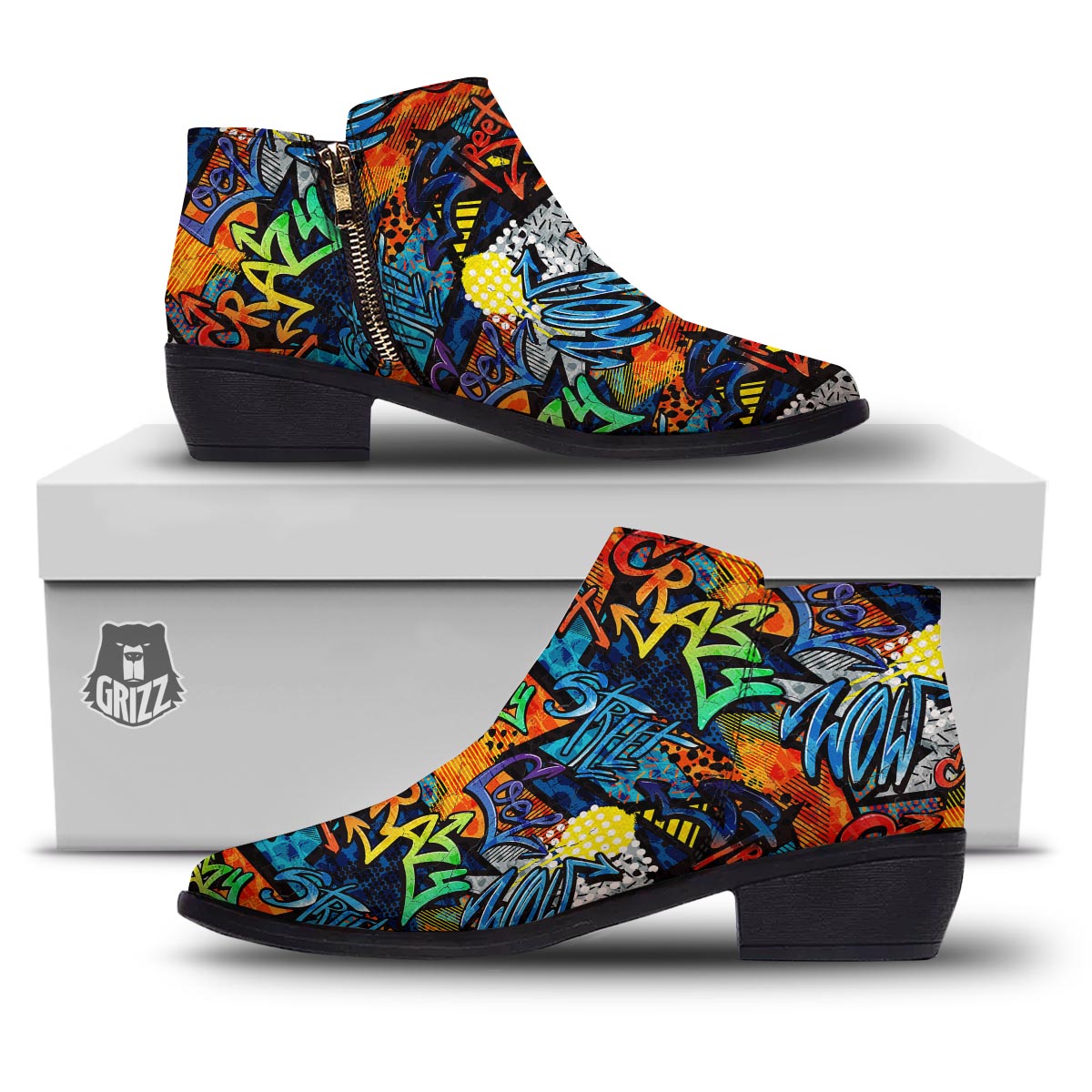 Graffiti Retro Print Pattern Ankle Boots-grizzshop