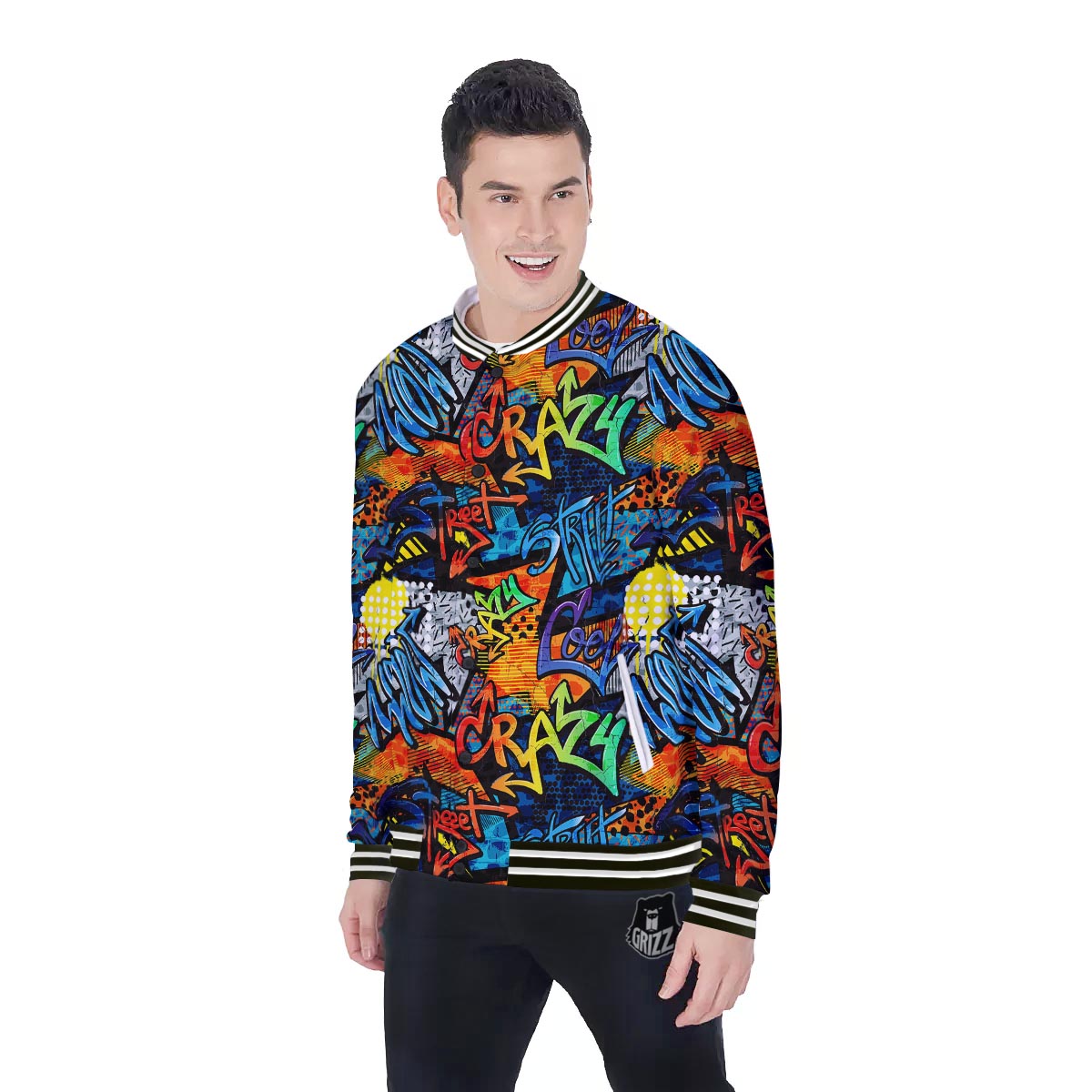 Graffiti Retro Print Pattern Baseball Jacket-grizzshop