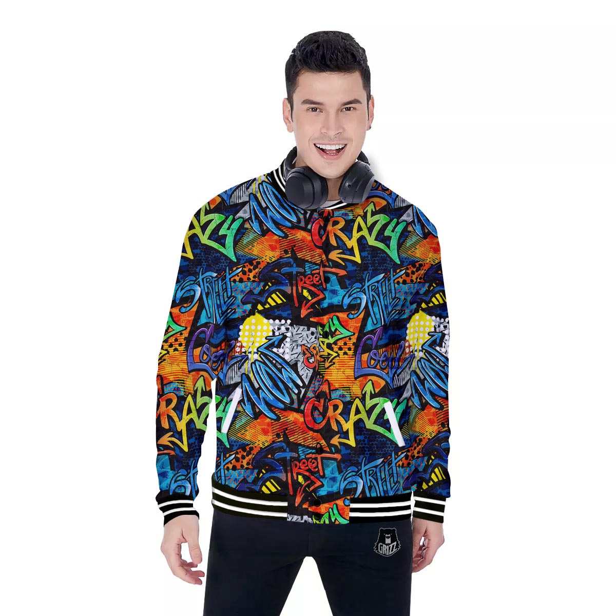 Graffiti Retro Print Pattern Baseball Jacket-grizzshop