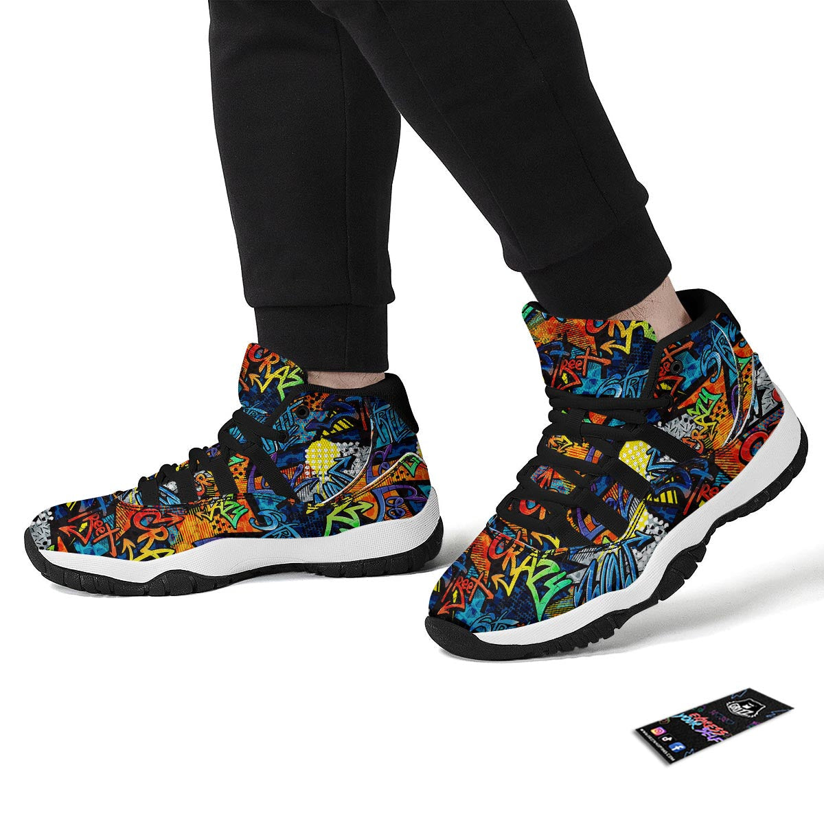 Graffiti Retro Print Pattern Black Bball Shoes-grizzshop