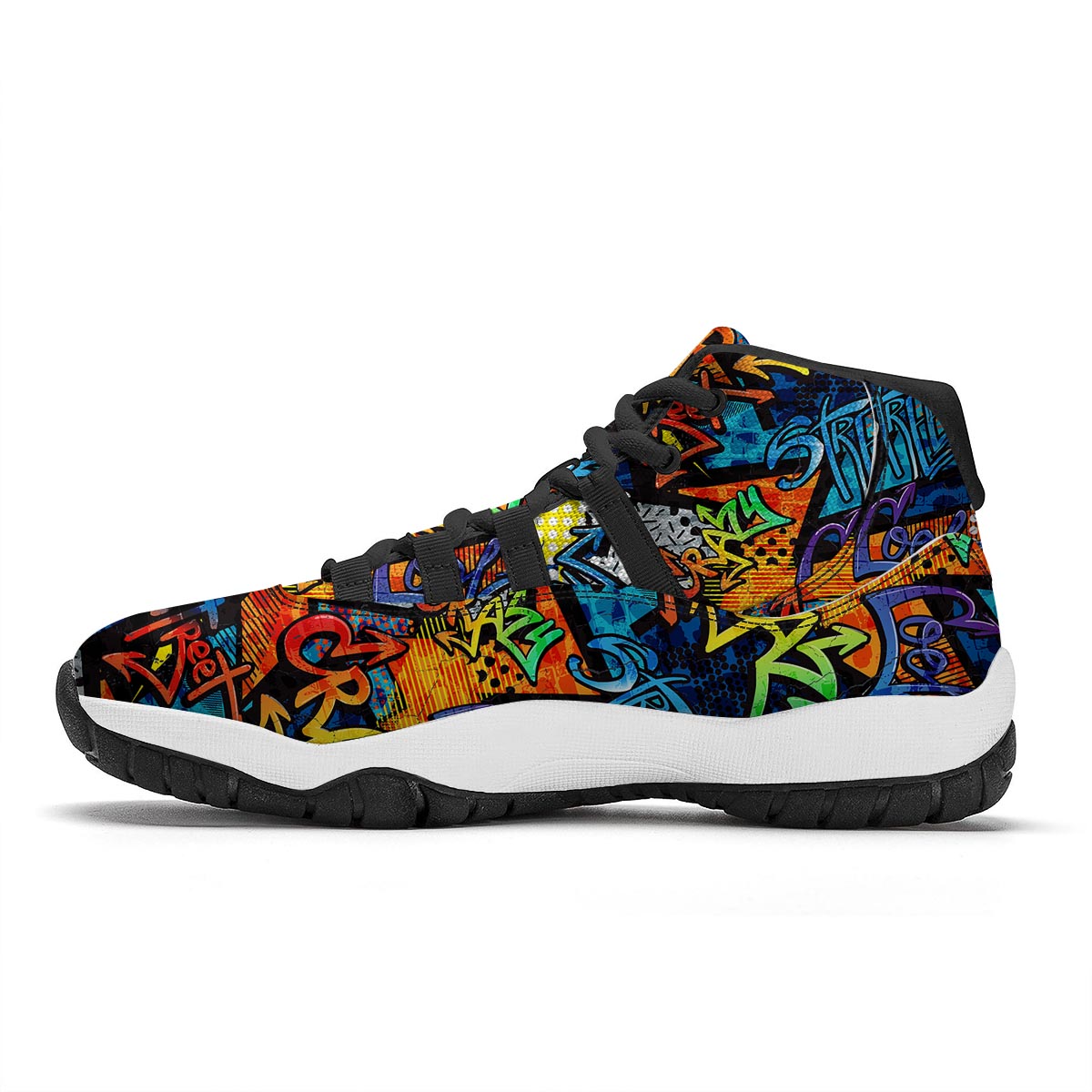 Graffiti Retro Print Pattern Black Bball Shoes-grizzshop