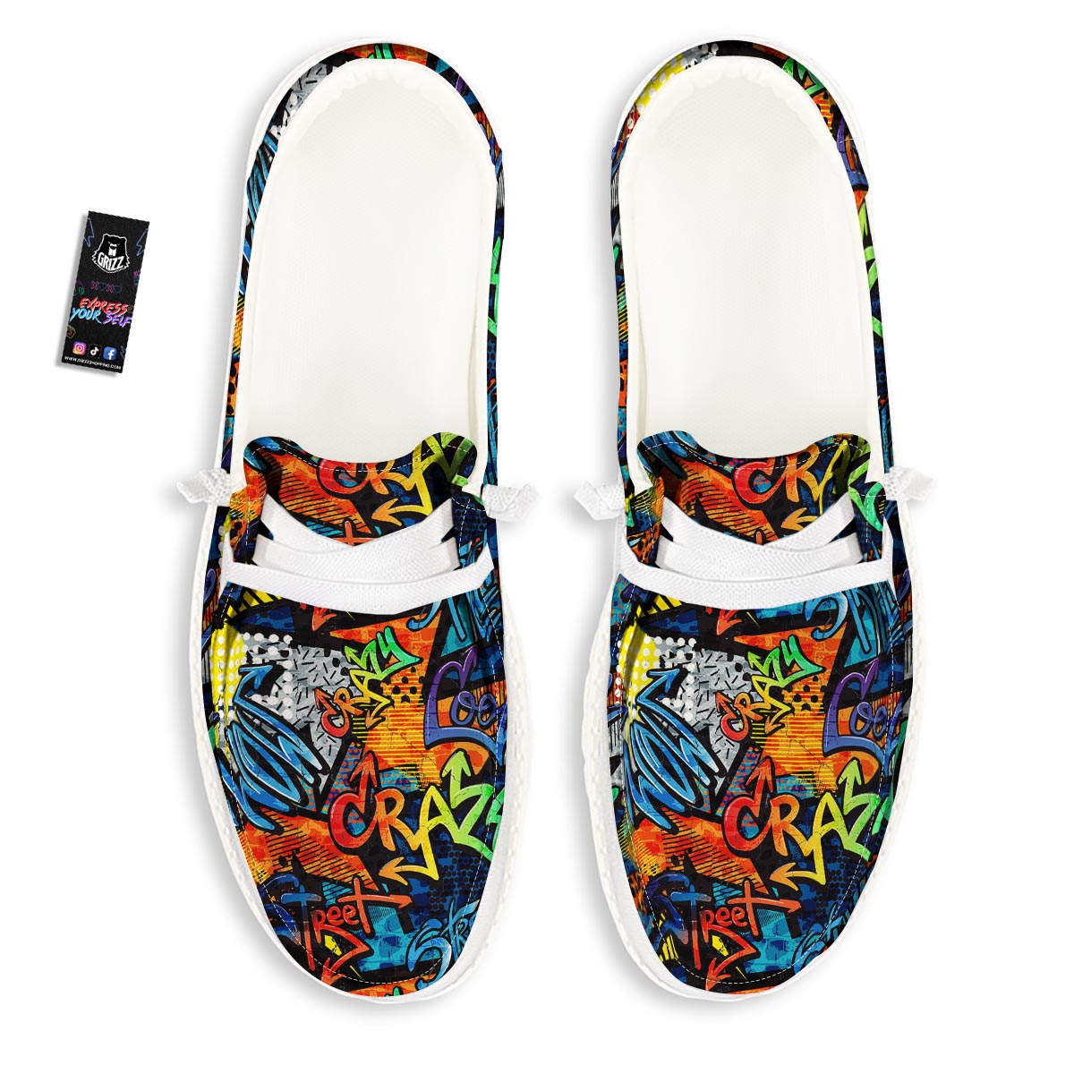 Graffiti Retro Print Pattern Black Loafers-grizzshop