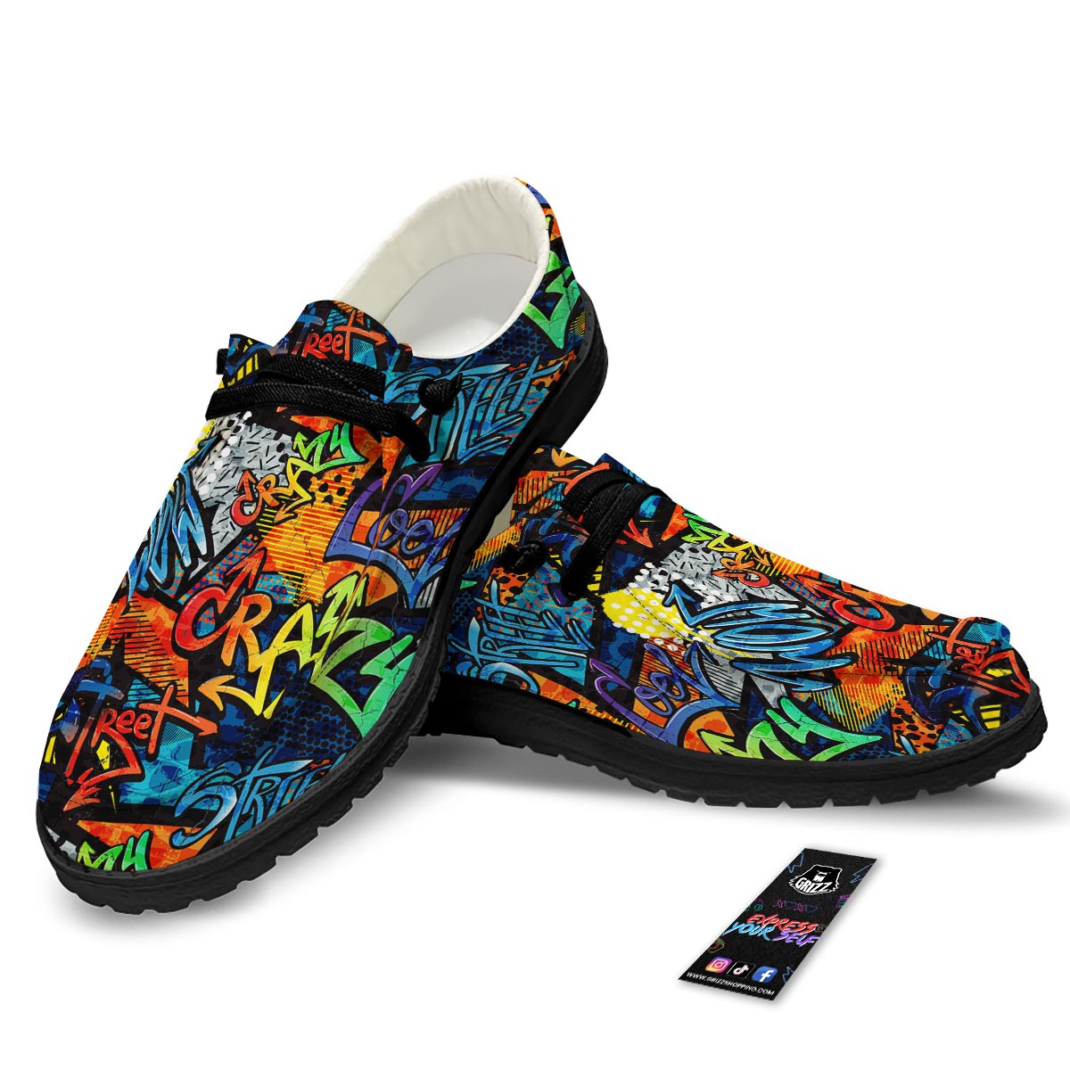 Graffiti Retro Print Pattern Black Loafers-grizzshop