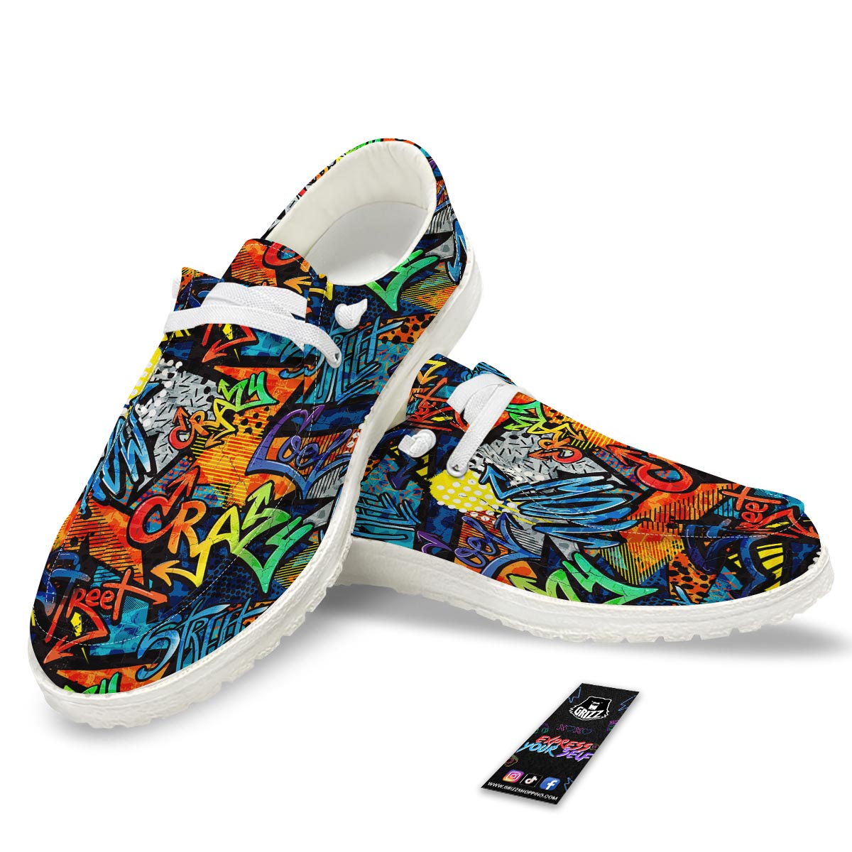 Graffiti Retro Print Pattern Black Loafers-grizzshop