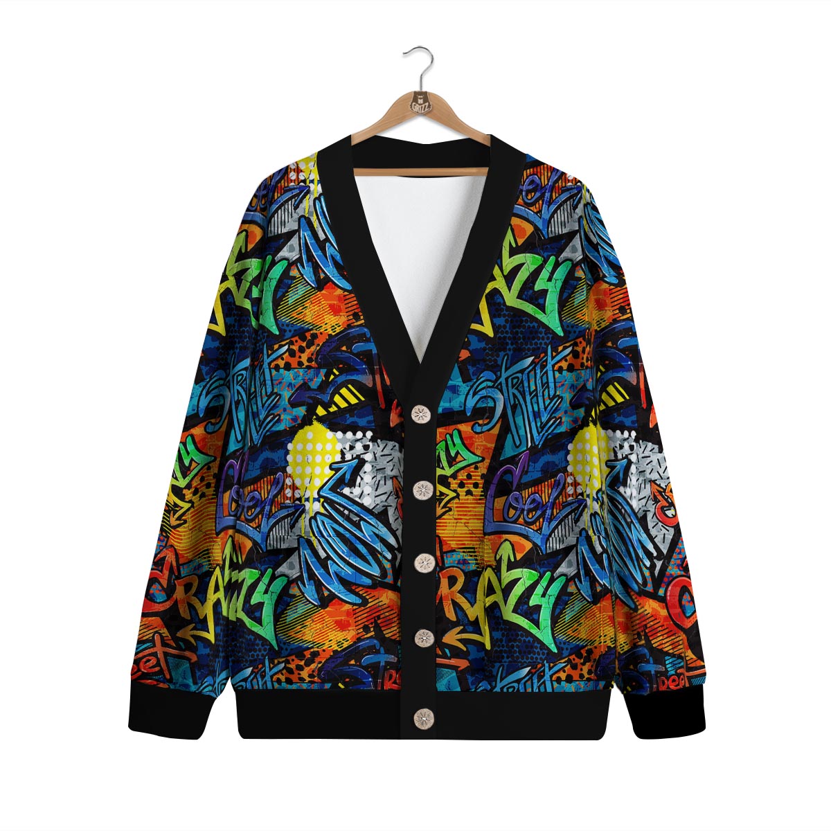 Graffiti Retro Print Pattern Cardigan-grizzshop