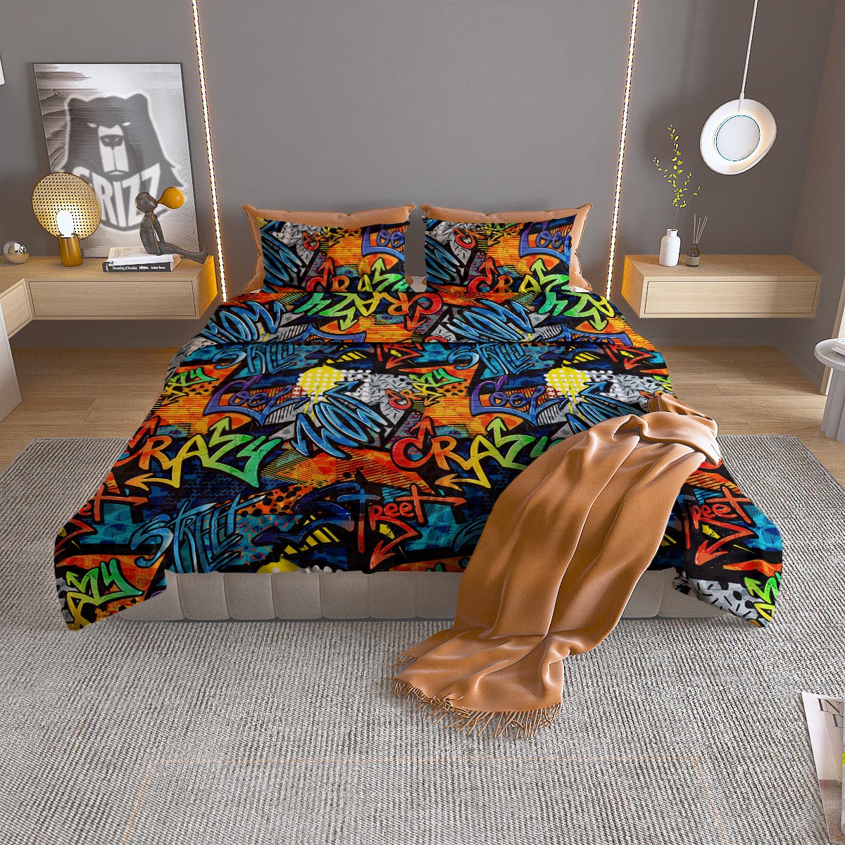 Gingerbread Man Xmas Print Pattern Duvet Cover Bedding Set