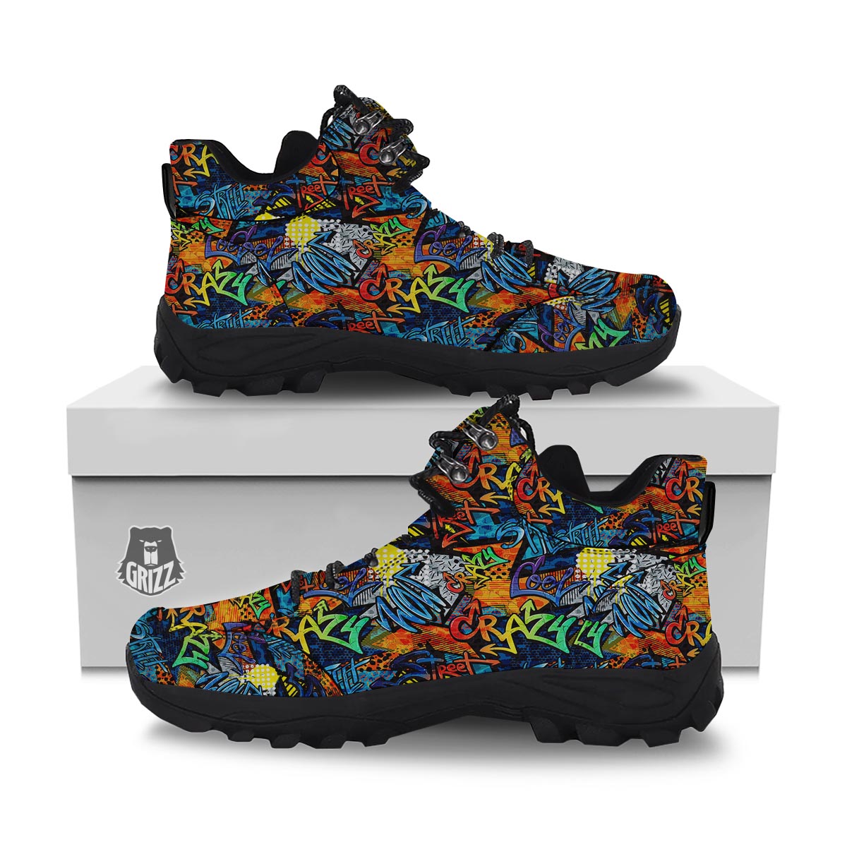 Graffiti Retro Print Pattern Hiking Shoes-grizzshop