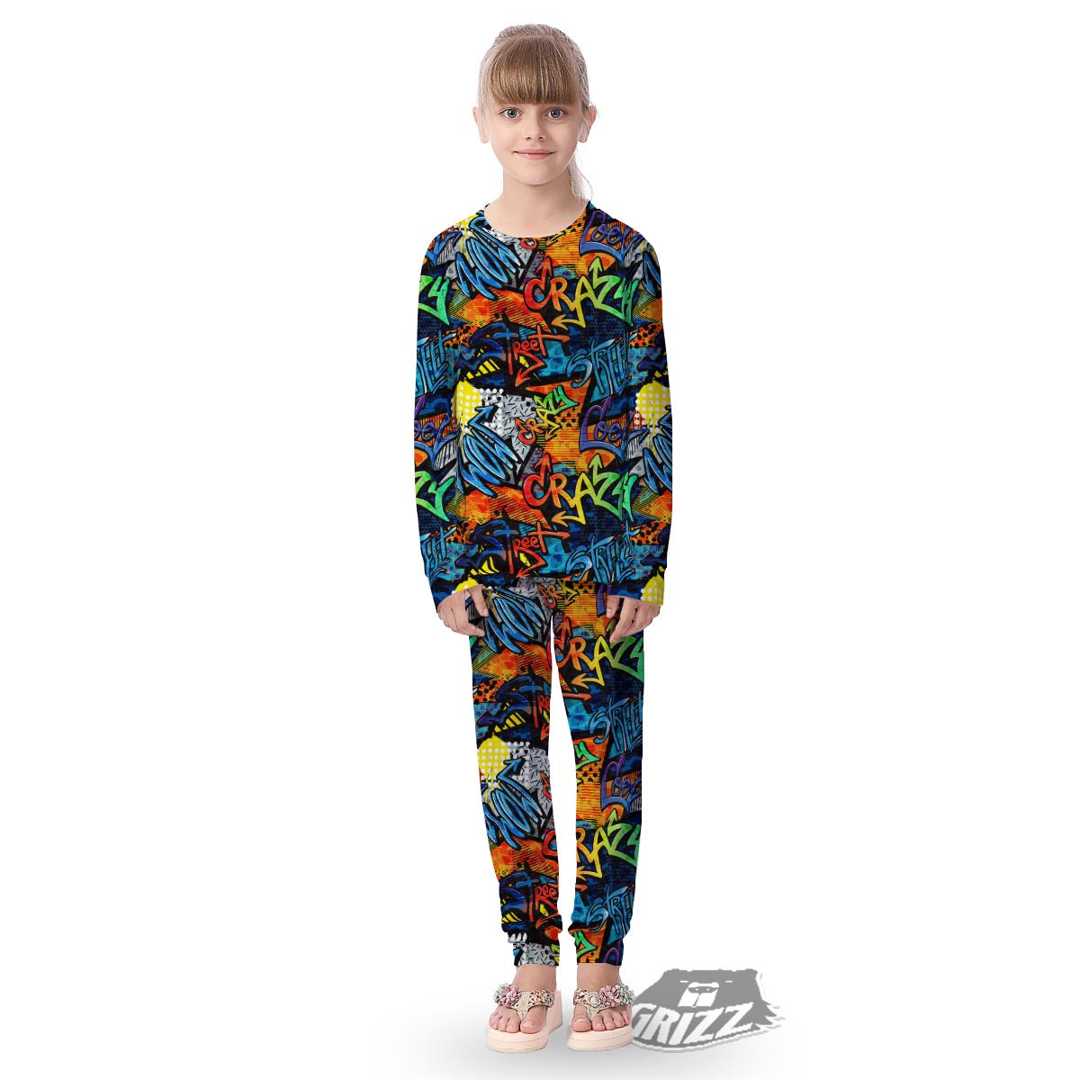 Graffiti Retro Print Pattern Kid's Pajamas-grizzshop