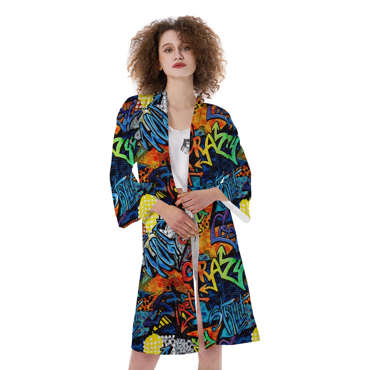 Graffiti Retro Print Pattern Kimono-grizzshop