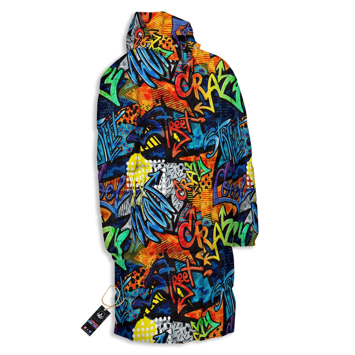 Graffiti Retro Print Pattern Long Down Jacket-grizzshop