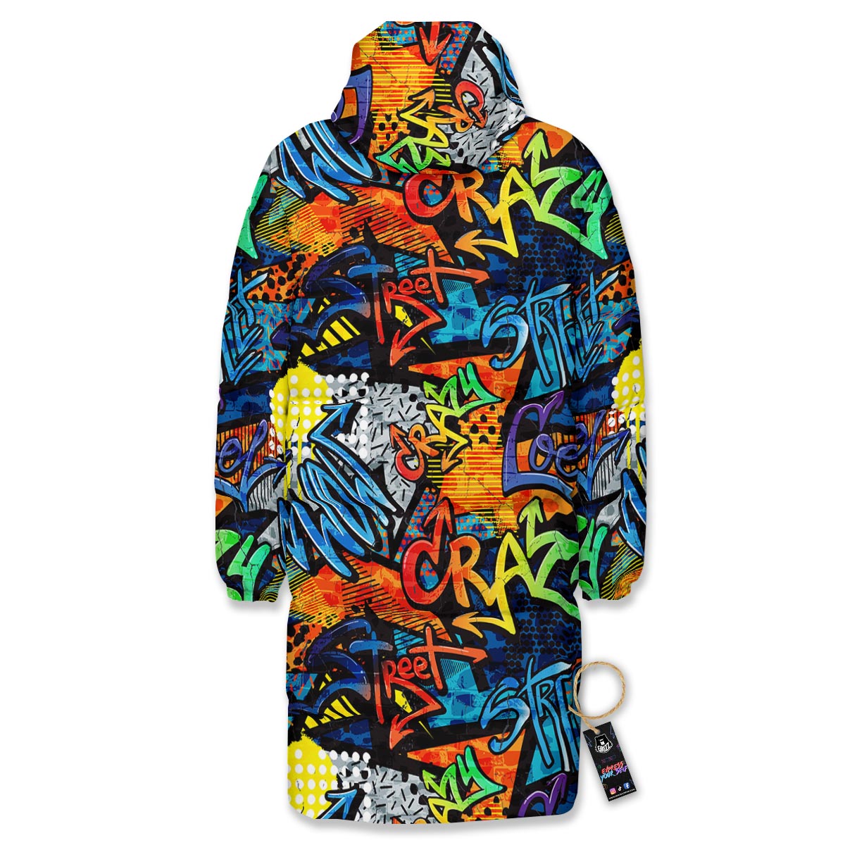 Graffiti Retro Print Pattern Long Down Jacket-grizzshop