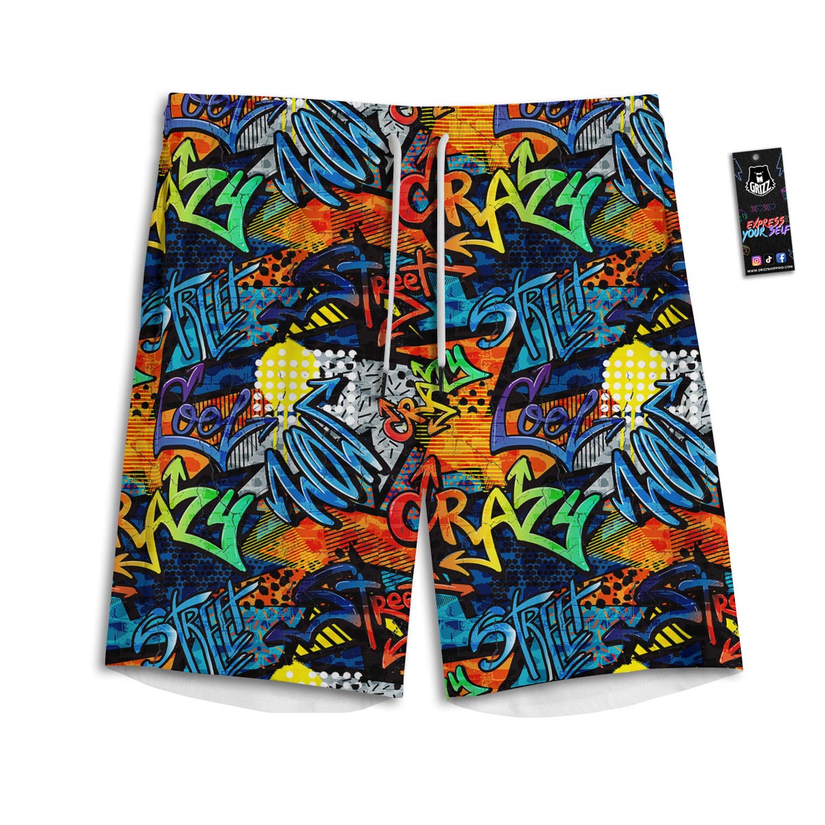 Graffiti Retro Print Pattern Men's Athletic Shorts
