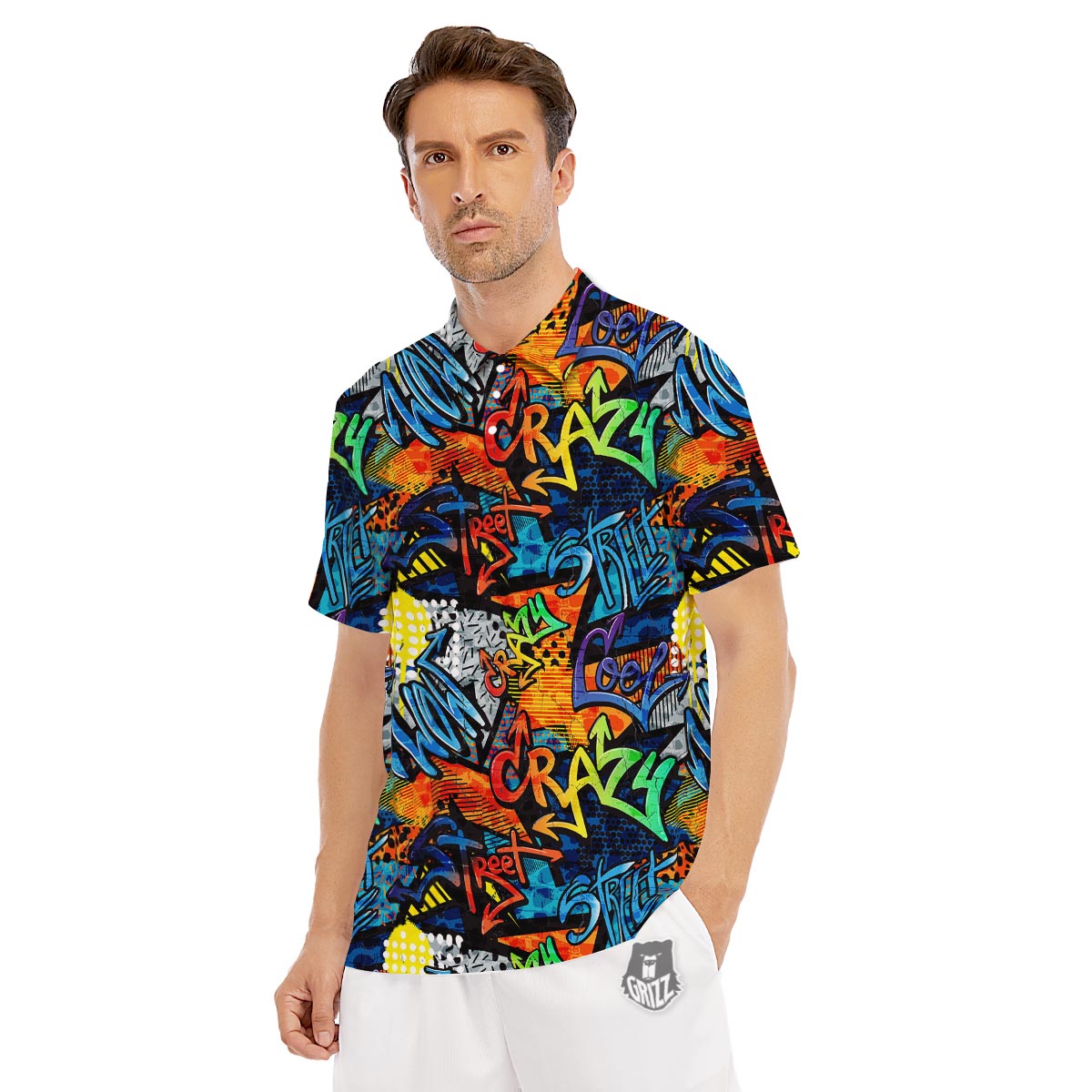 Graffiti Retro Print Pattern Men's Golf Shirts-grizzshop