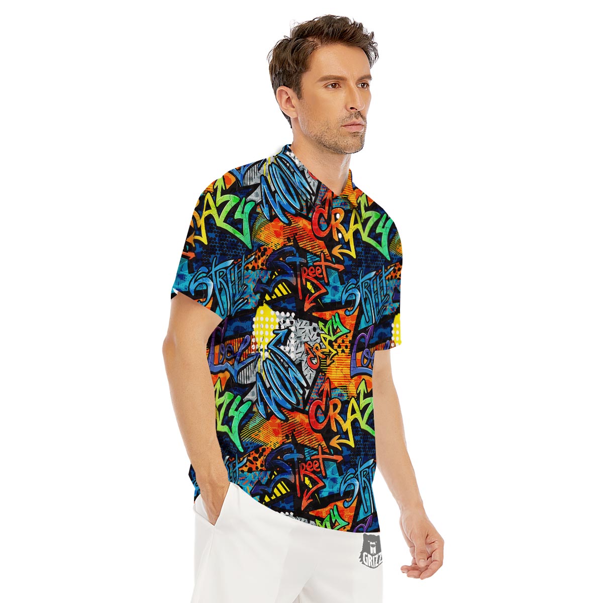 Graffiti Retro Print Pattern Men's Golf Shirts-grizzshop