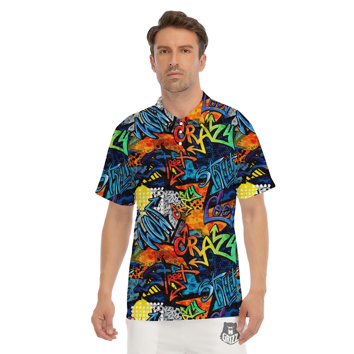 Graffiti Retro Print Pattern Men's Golf Shirts-grizzshop