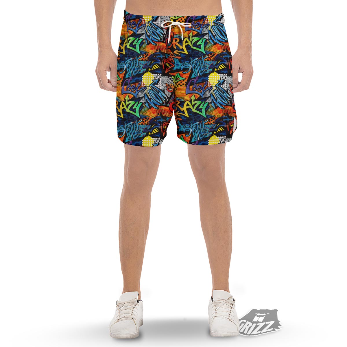 Graffiti Retro Print Pattern Men's Gym Shorts-grizzshop