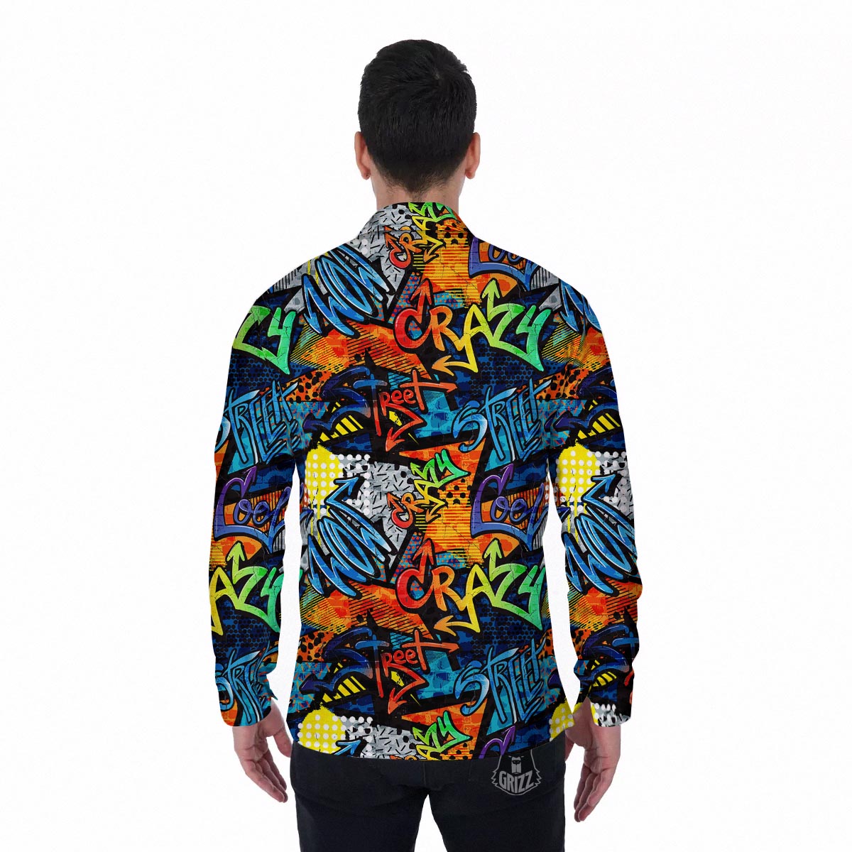 Graffiti Retro Print Pattern Men's Long Sleeve Shirts-grizzshop