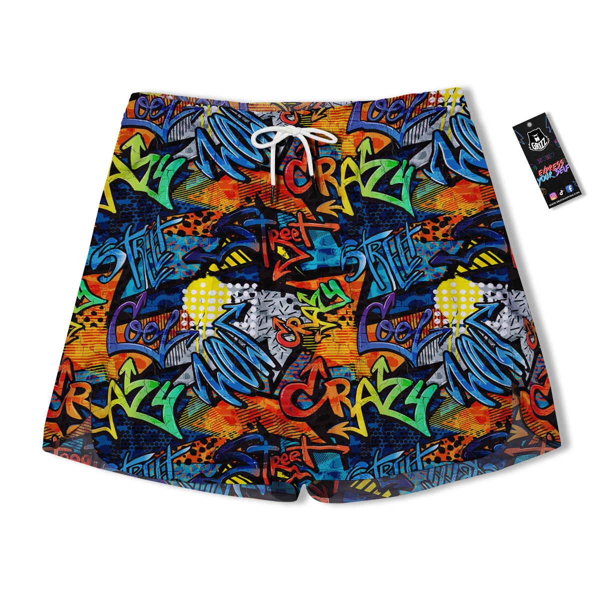 Graffiti Retro Print Pattern Men's Running Shorts-grizzshop