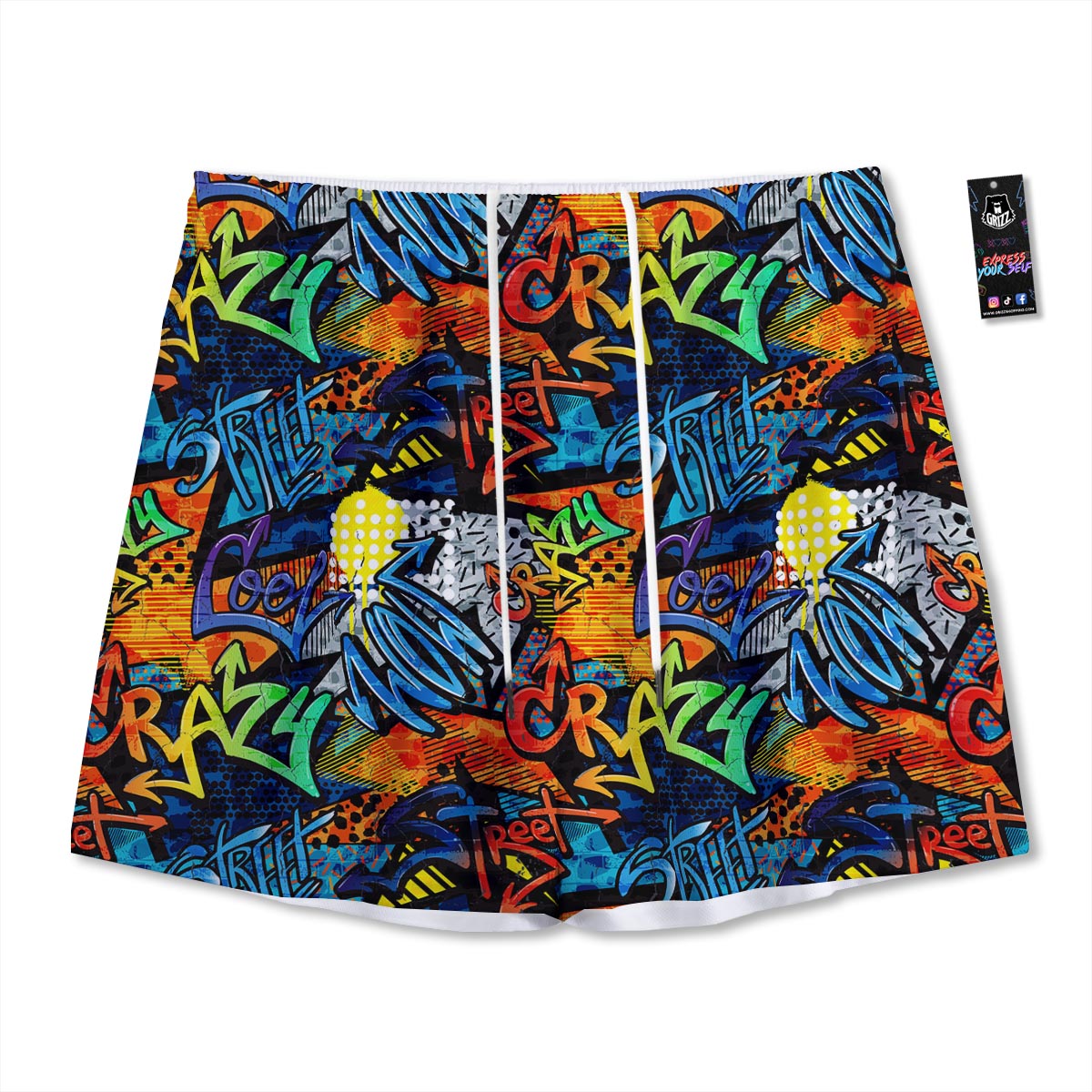 Graffiti Retro Print Pattern Mesh Shorts
