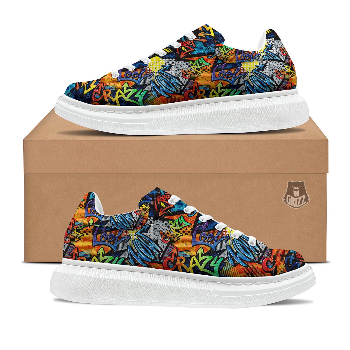 Graffiti Retro Print Pattern Platform Shoes-grizzshop