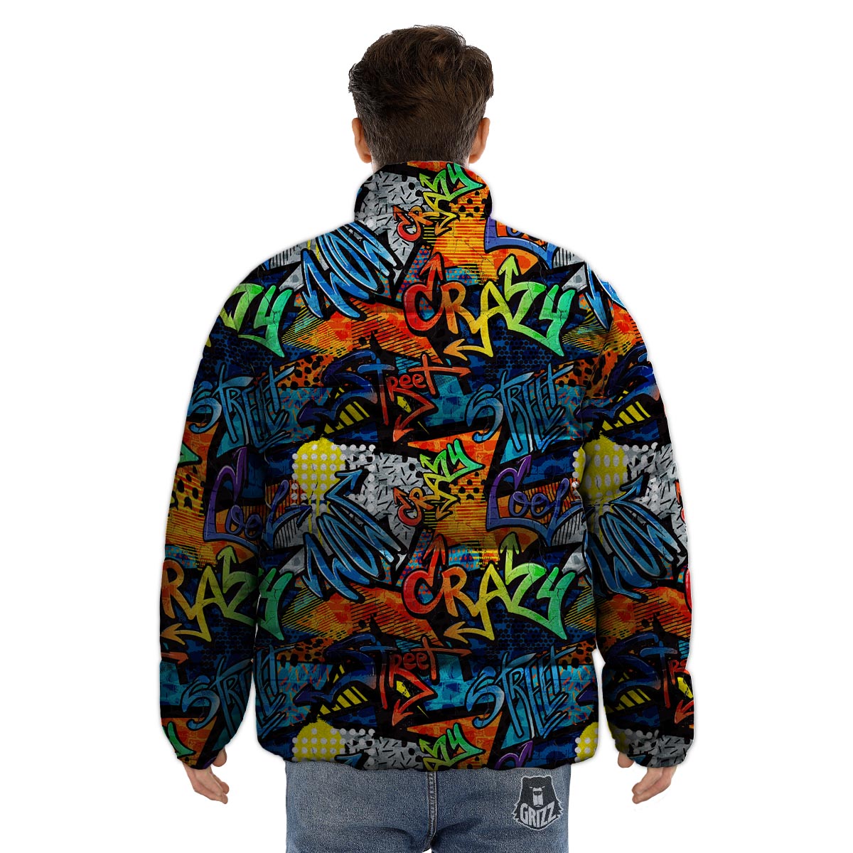 Graffiti Retro Print Pattern Puffer Jacket-grizzshop