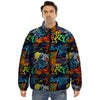 Graffiti Retro Print Pattern Puffer Jacket-grizzshop