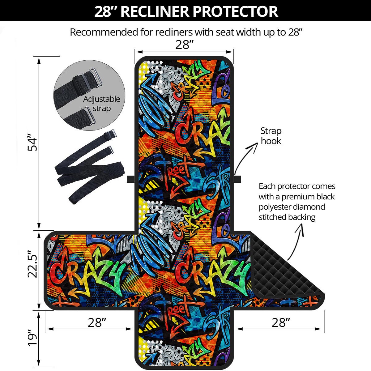 Graffiti Retro Print Pattern Recliner Protector-grizzshop