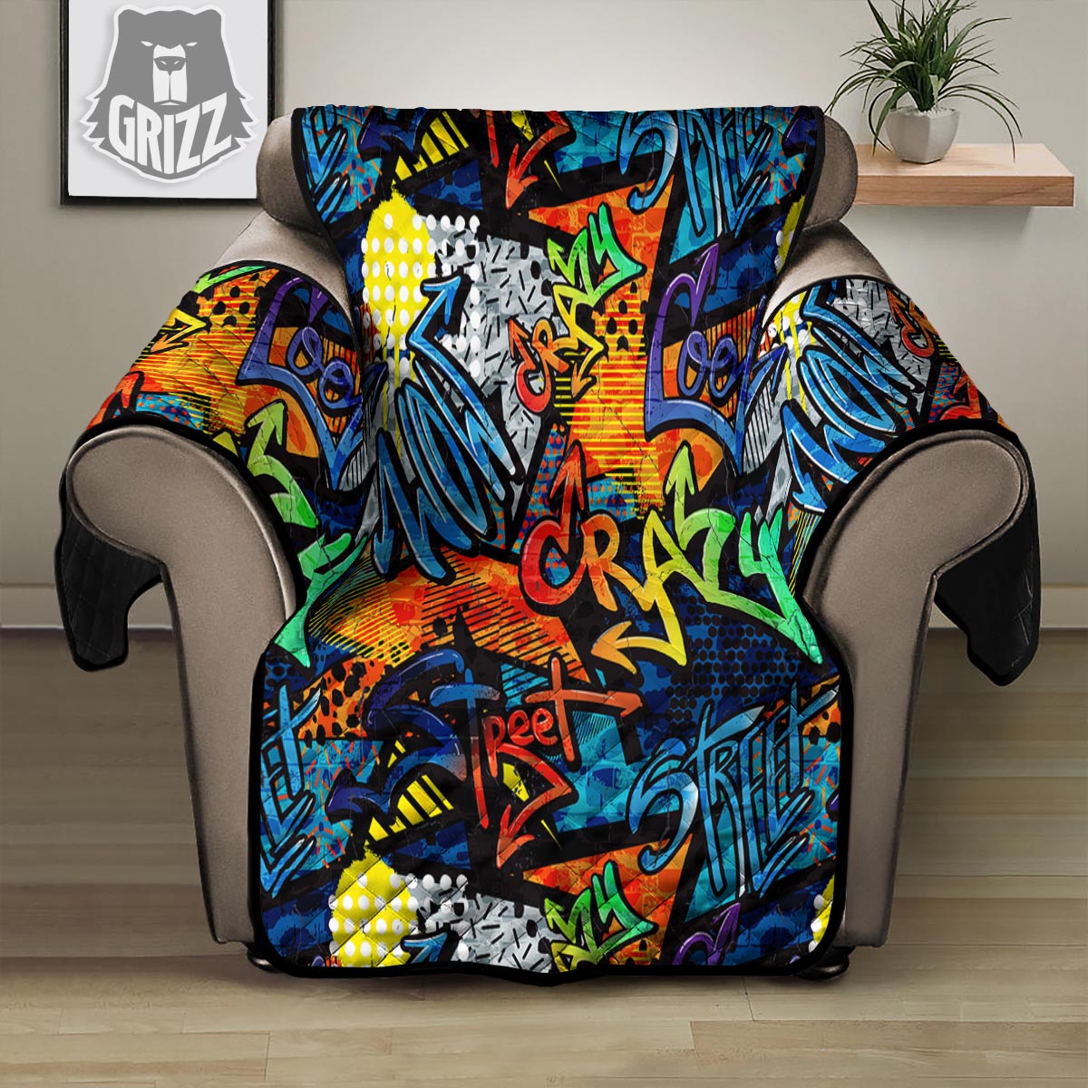 Graffiti Retro Print Pattern Recliner Protector-grizzshop