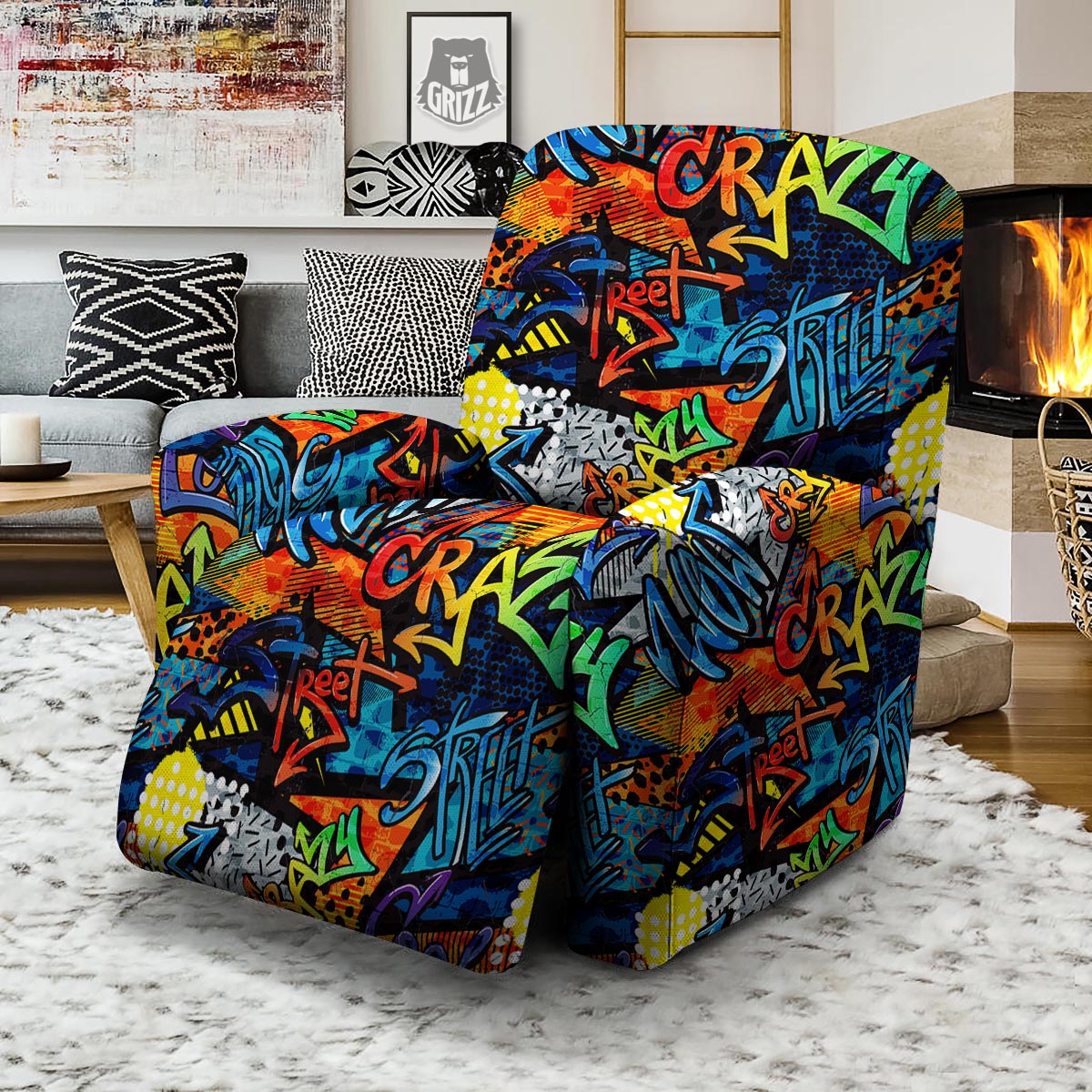 Graffiti Retro Print Pattern Recliner Slipcover-grizzshop