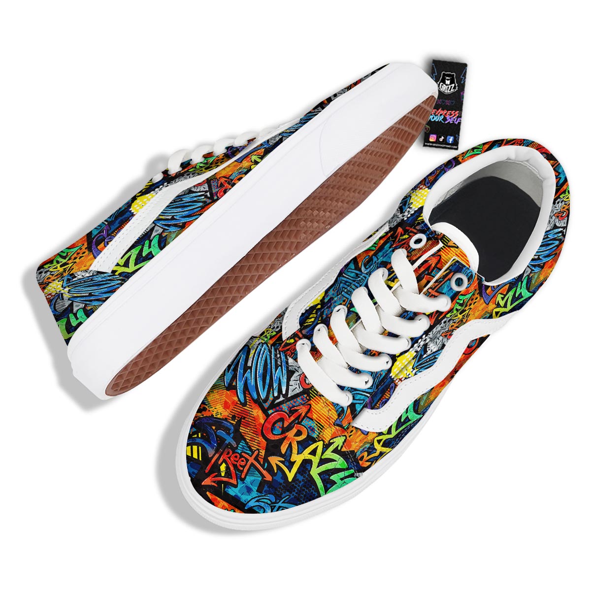 Graffiti Retro Print Pattern Skate Shoes-grizzshop